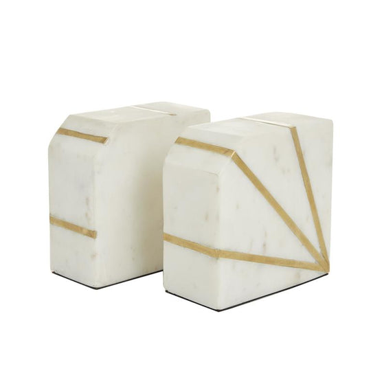 Square Geometric Marble Bookends Set with Gold Inlay