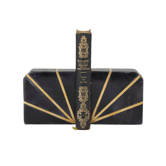 Square Geometric Marble Bookends Set with Gold Inlay