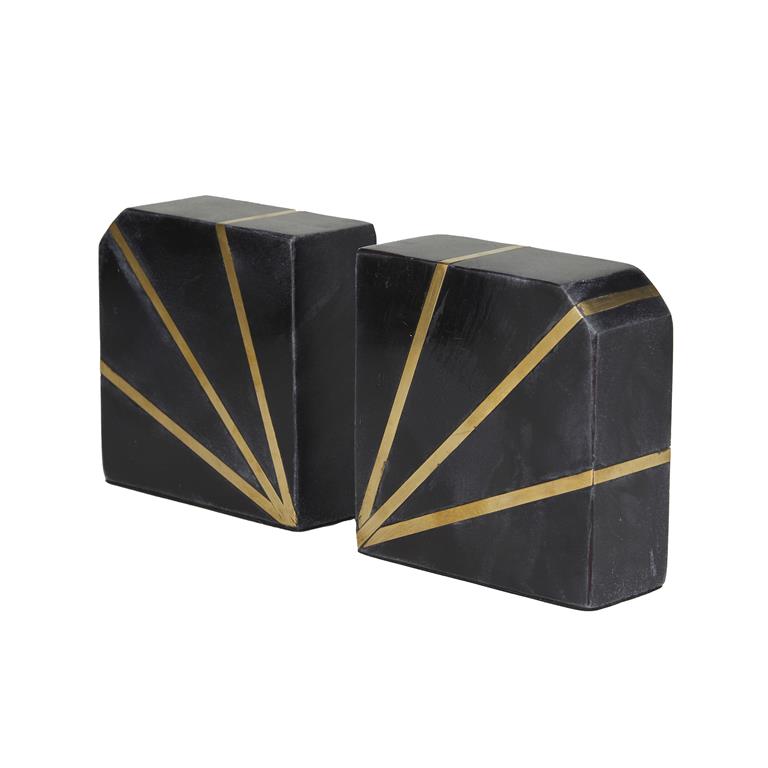 Square Geometric Marble Bookends Set with Gold Inlay