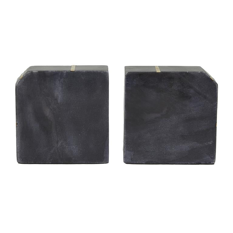 Square Geometric Marble Bookends Set with Gold Inlay