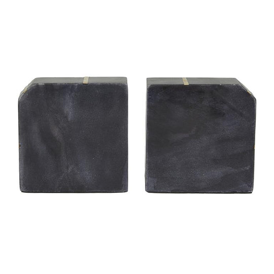 Square Geometric Marble Bookends Set with Gold Inlay