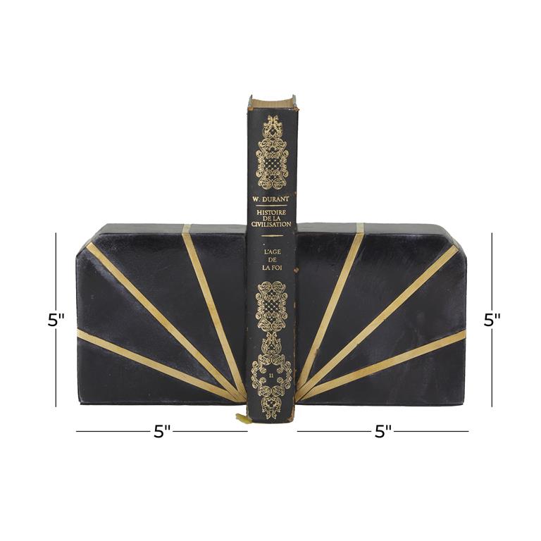 Square Geometric Marble Bookends Set with Gold Inlay