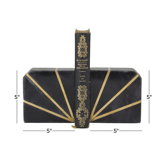 Square Geometric Marble Bookends Set with Gold Inlay