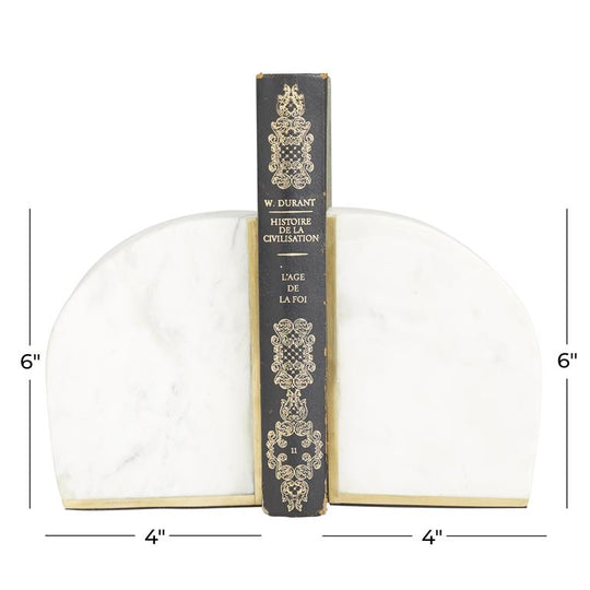 Half Oval Geometric Marble Bookends Set with Gold Inlay