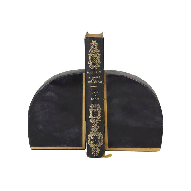 Half Oval Geometric Marble Bookends Set with Gold Inlay