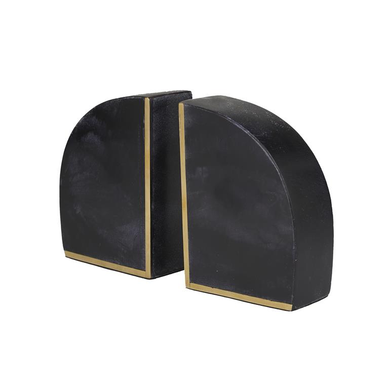 Half Oval Geometric Marble Bookends Set with Gold Inlay