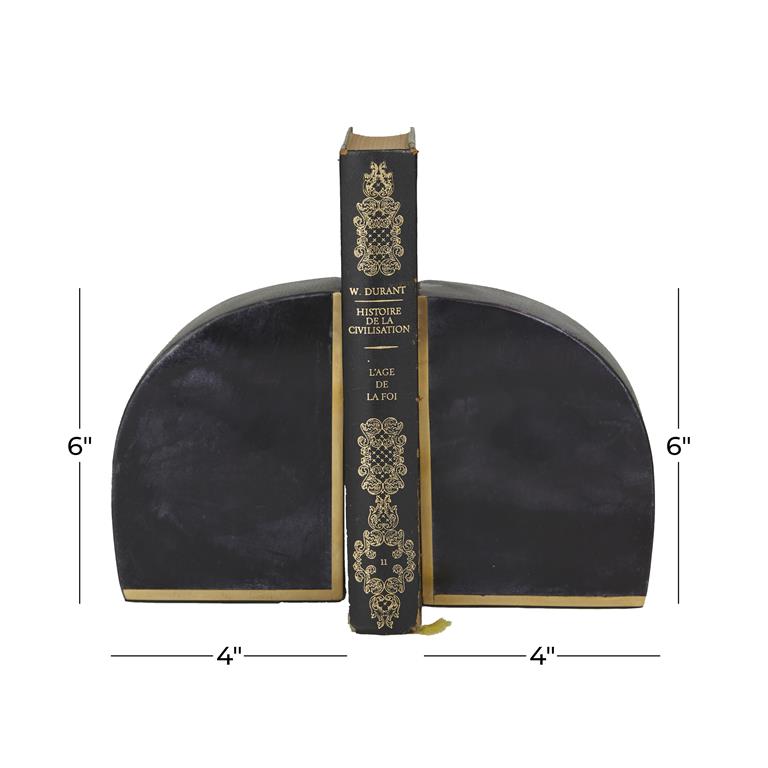 Half Oval Geometric Marble Bookends Set with Gold Inlay
