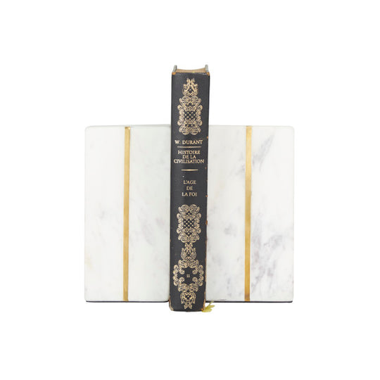 Oblique Geometric Marble Bookends Set with Gold Inlay