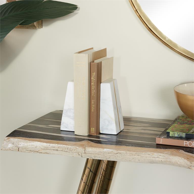 Oblique Geometric Marble Bookends Set with Gold Inlay