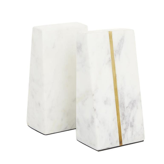 Oblique Geometric Marble Bookends Set with Gold Inlay