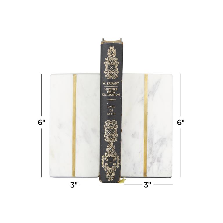 Oblique Geometric Marble Bookends Set with Gold Inlay