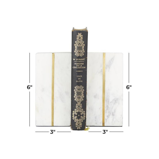 Oblique Geometric Marble Bookends Set with Gold Inlay