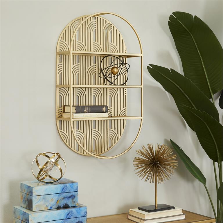 Oval Art Deco Inspired Metal Wall Shelf