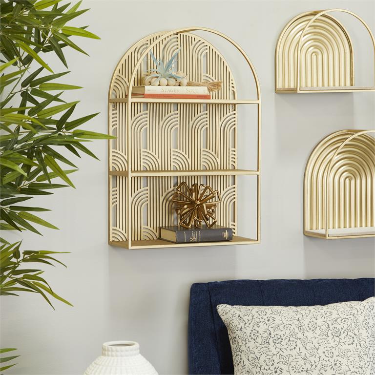 Arched Art Deco Inspired Metal Wall Shelf