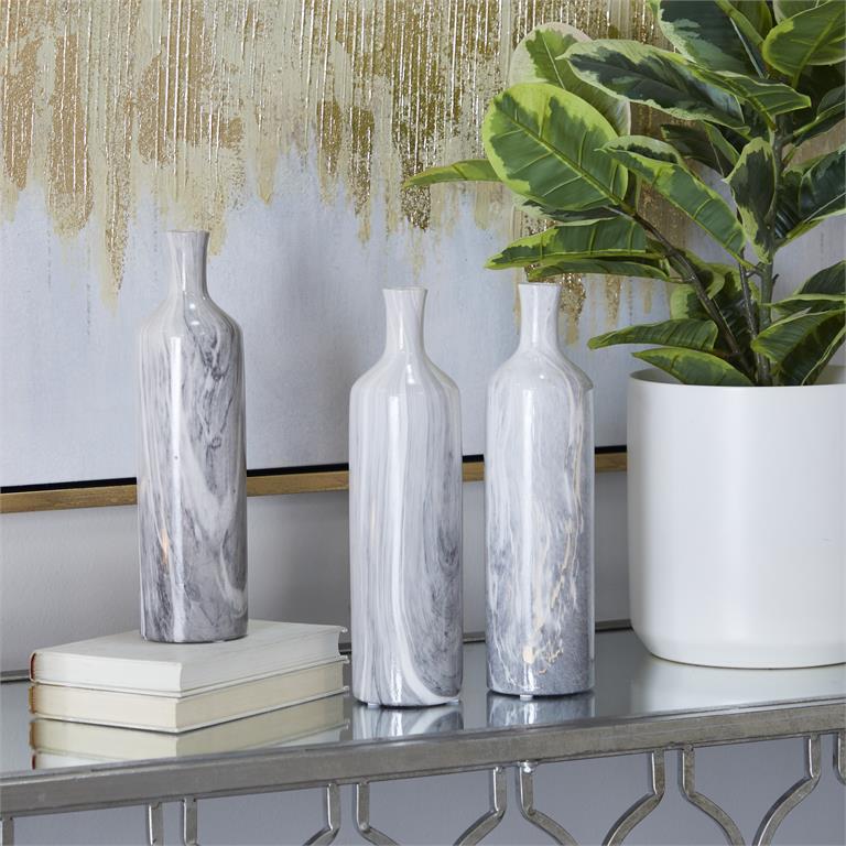 Faux Marble Ceramic Vase Set with Gold Detail