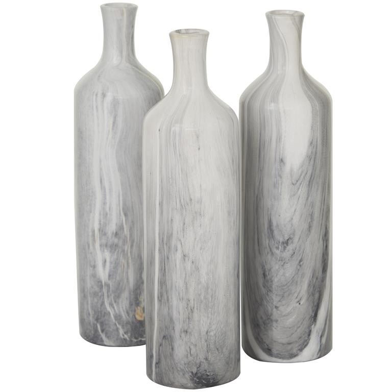 Faux Marble Ceramic Vase Set with Gold Detail