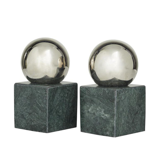 Block Marble Orb Bookends Set