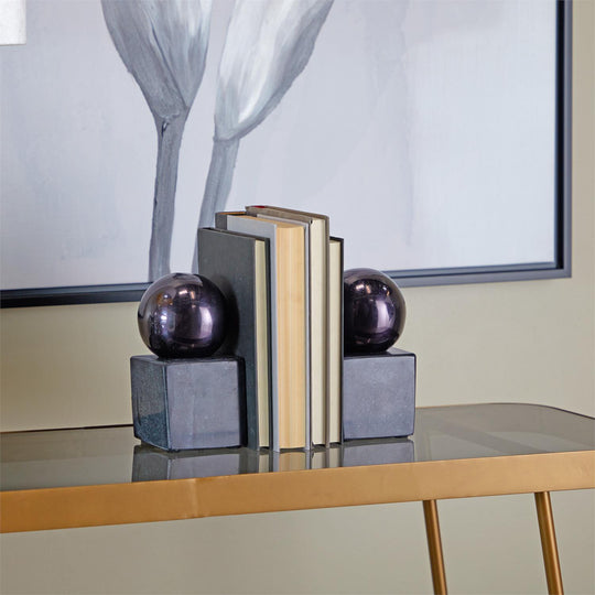 Block Marble Orb Bookends Set