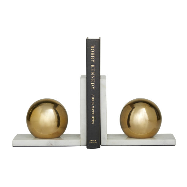 Marble Bookends with Metal Orbs Set