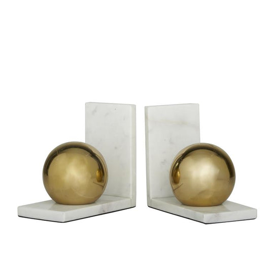 Marble Bookends with Metal Orbs Set