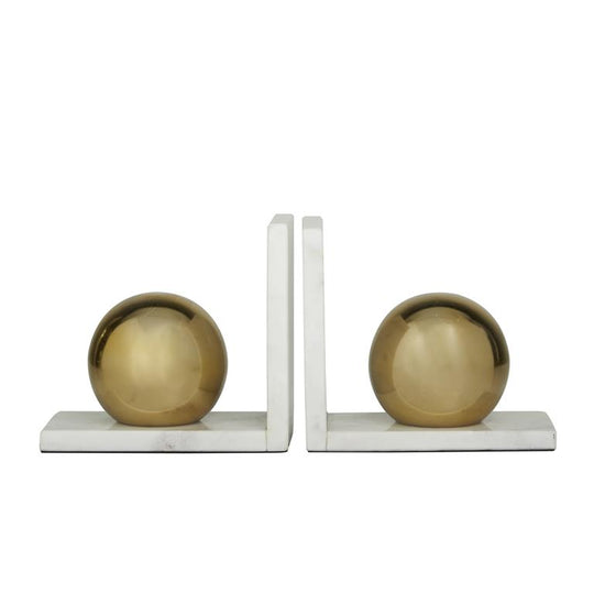 Marble Bookends with Metal Orbs Set