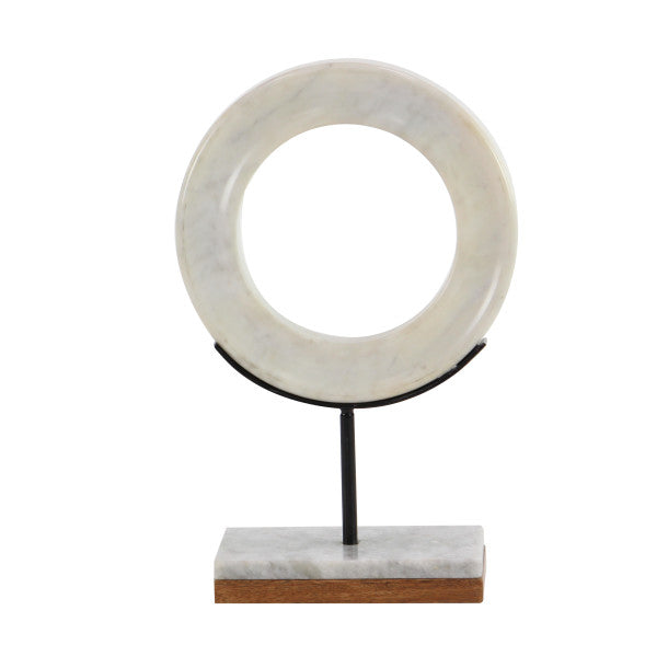 Marble Ring Sculpture with Marble Base, 14"