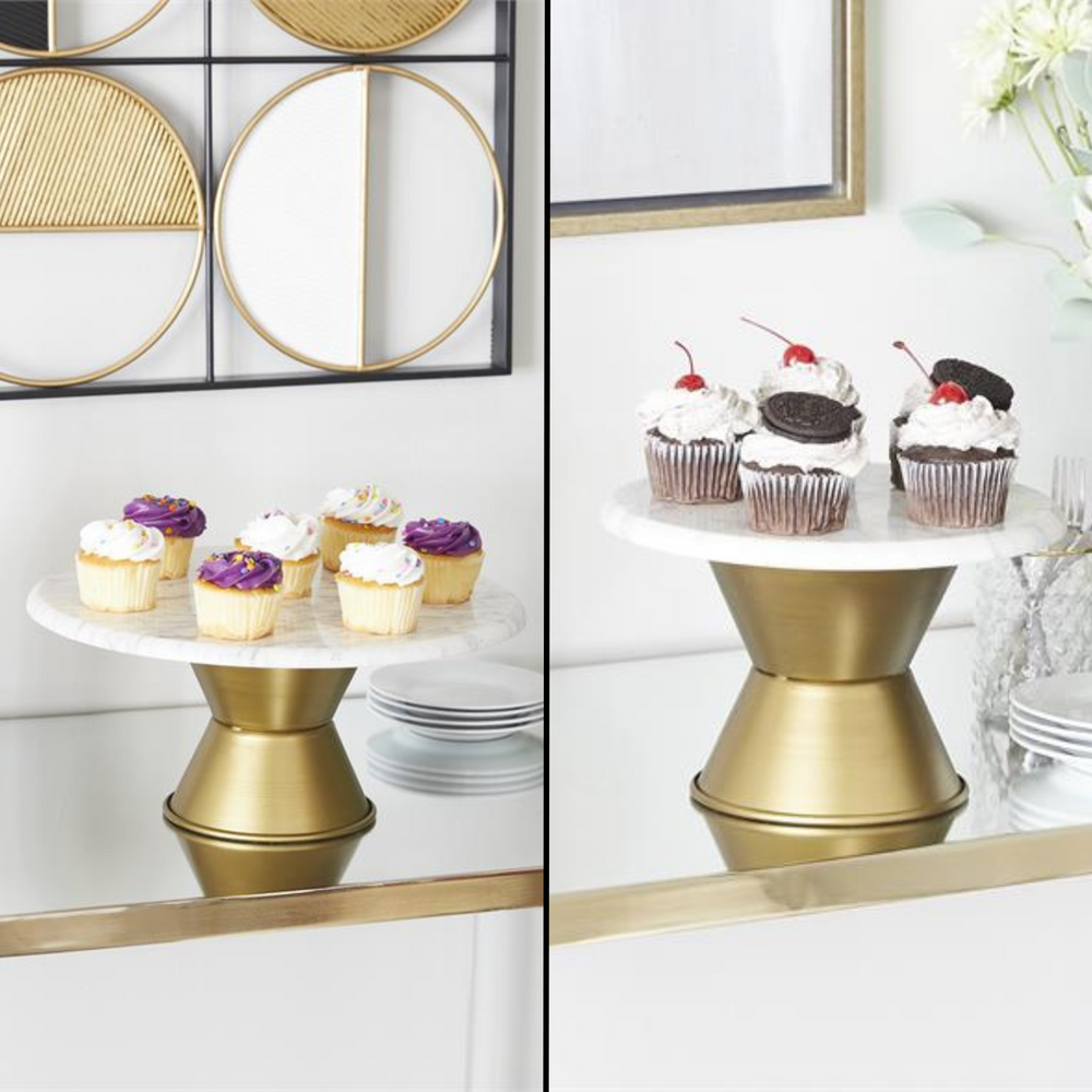 Faux Marble Cake Stand with Gold Base Set